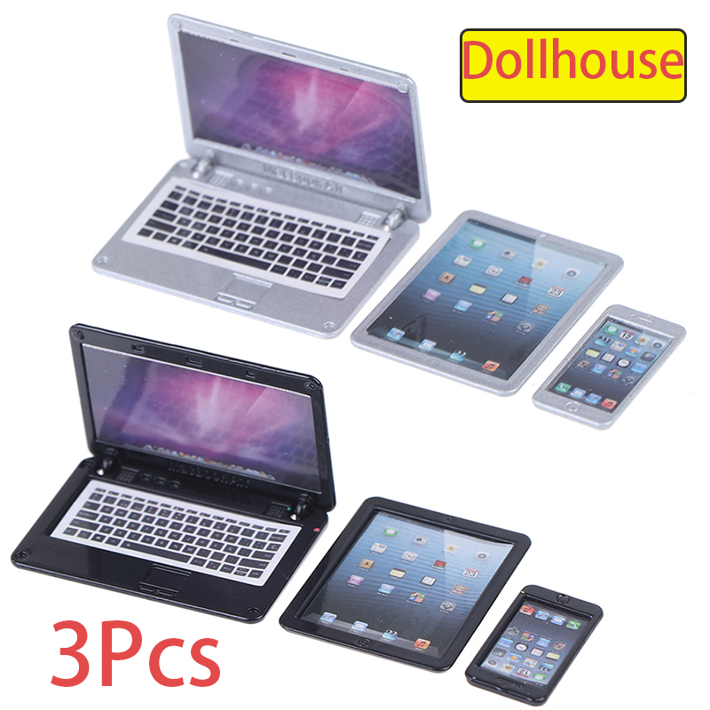 Model Kit House - 3 szt./zestaw 1:6 Miniaturowy laptop, telefon,